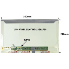 LCD PANEL 15,6'' HD 1366x768 40PIN LESKLÝ / ŠROUBOVÁNÍ Z BOKŮ