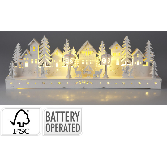 dekorace DOMKY 45cm LED dřev.BÍ
