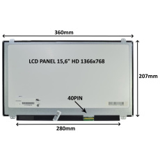 LCD PANEL 15,6'' HD 1366x768 40PIN MATNÝ / ÚCHYTY NAHOŘE A DOLE